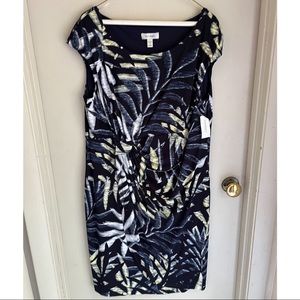 Dress Barn Navy White and Yellow Tropical Vibes Dress